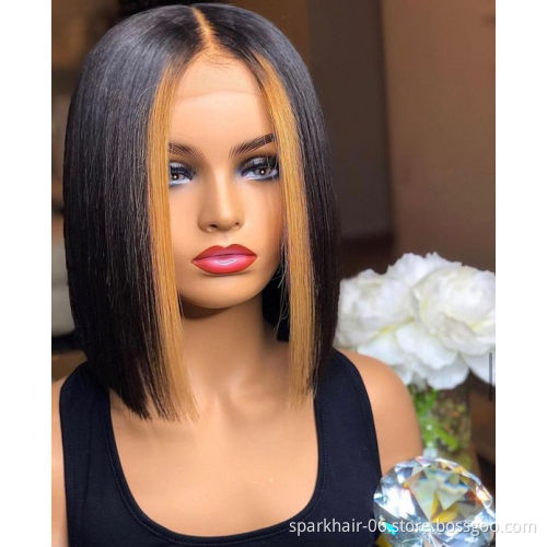 Cheap Wholesale Transparent Lace Wig Highlight Cute Bob Wigs Ombre Honey Blonde Virgin Human Hair HD Lace Frontal Closure Wig